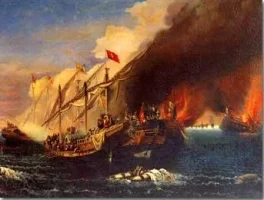 Osman Nuri Paşa tarafından yapılan ve Preveze Deniz Muharebesi'nin resmedildiği tablo