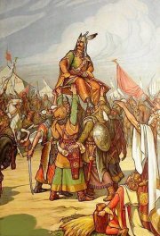 Macar Kralı Arpad'ın Türk usulü kalkan üstünde tahta çıkartılması