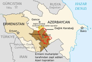 Dağlık Karabağ ve Ermeni ordusunun kontrolündeki bölgeyi gösteren Azerbaycan haritası